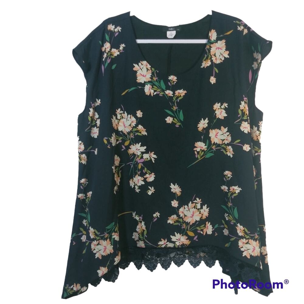 Ingo Blue Floral Lace Casual Blouse Size 1X